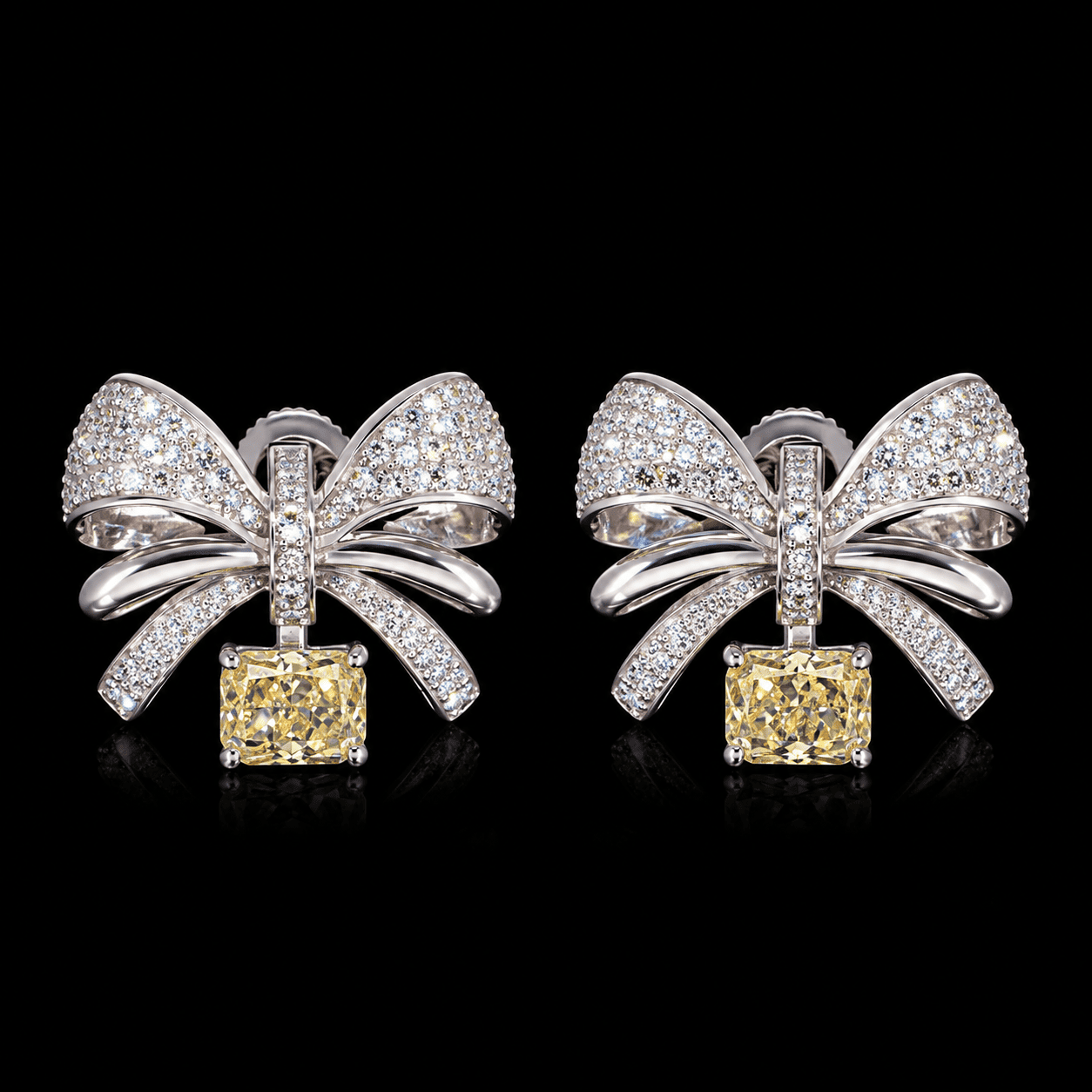 Ribbon Bow Yellow Drop Earrings