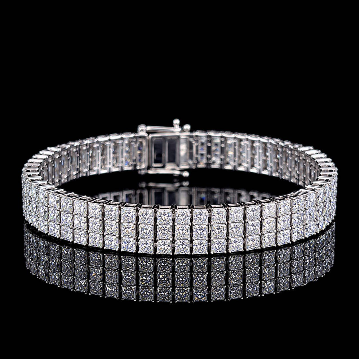 Regal Princess-Cut Three-Row Bracelet