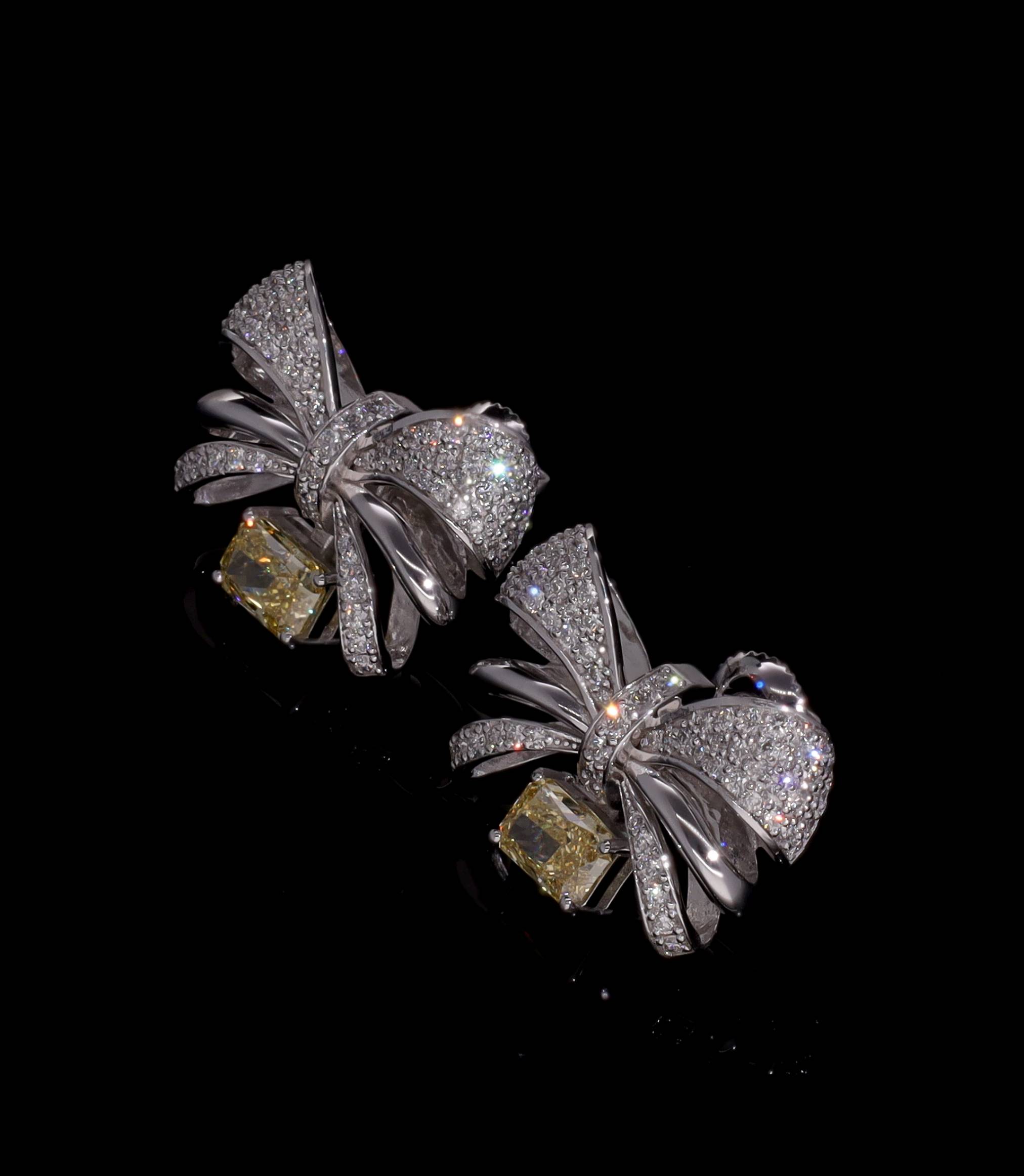 Ribbon Bow Yellow Drop Earrings